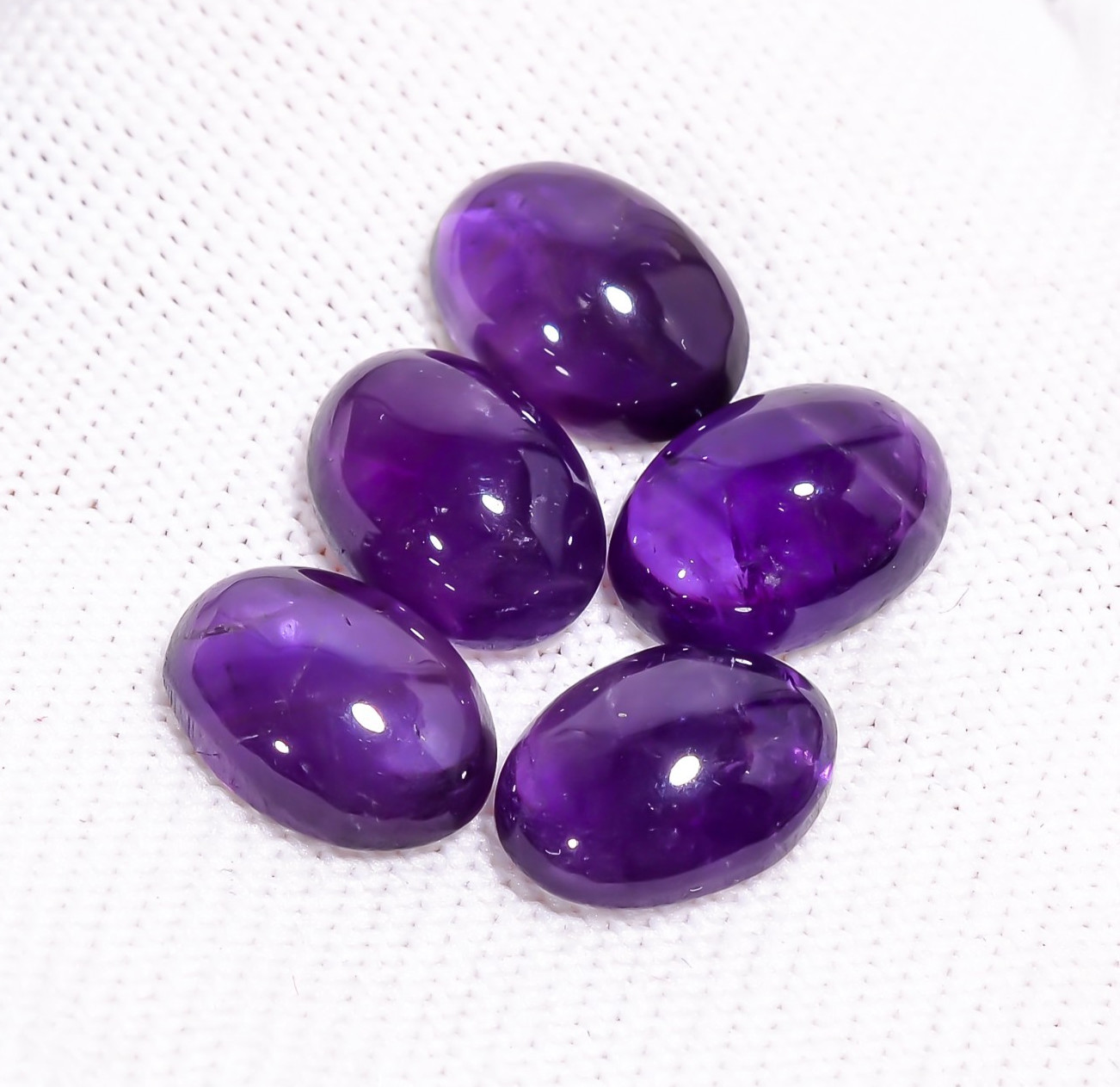 Natural Purple Amethyst Gemstone Oval Shape Cabochon 5 Pc Lot 29.5 Ct 14X10X5 mm