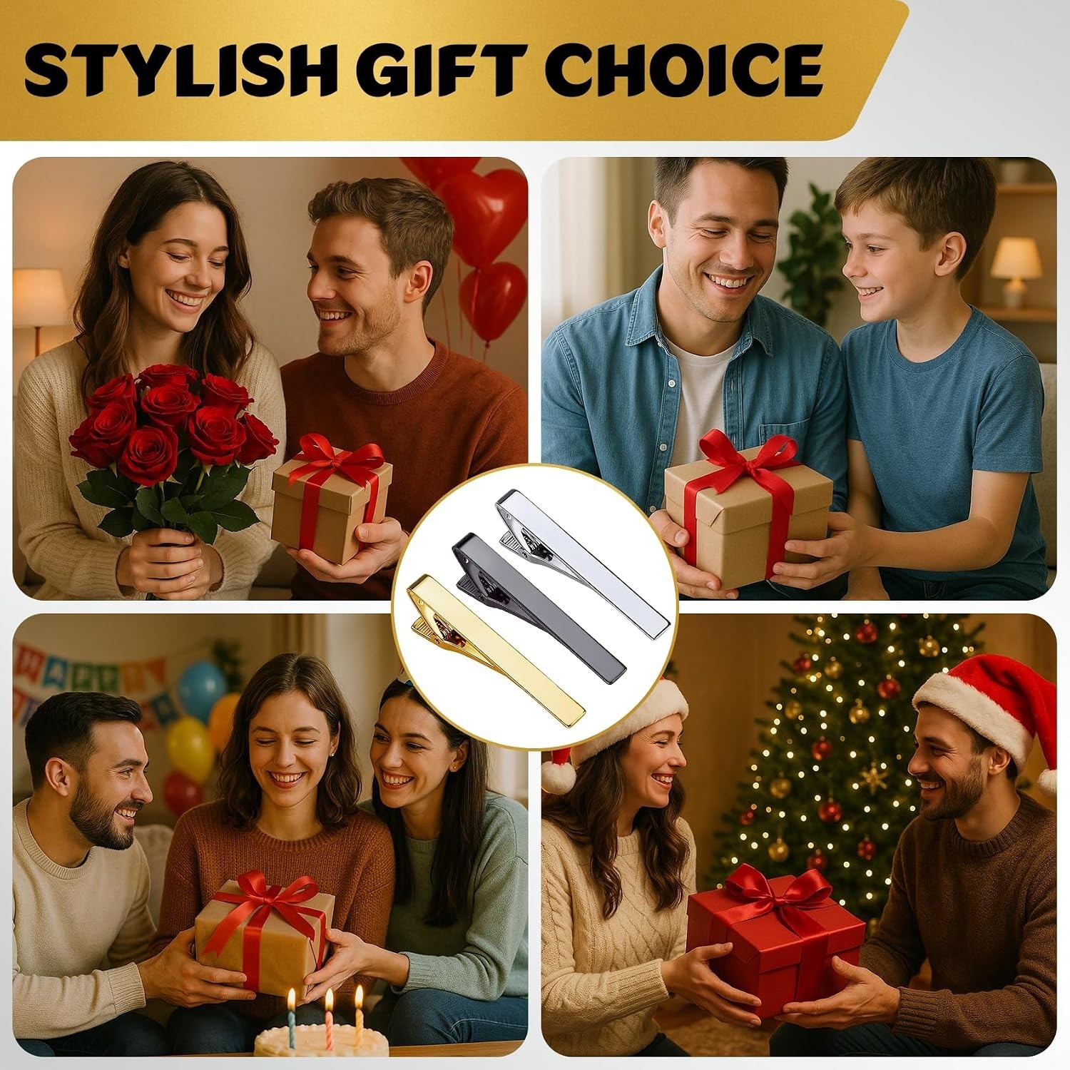 Classic 3 Pack Tie Clips – Gold, Silver & Black Matte Finish for Every Occasion