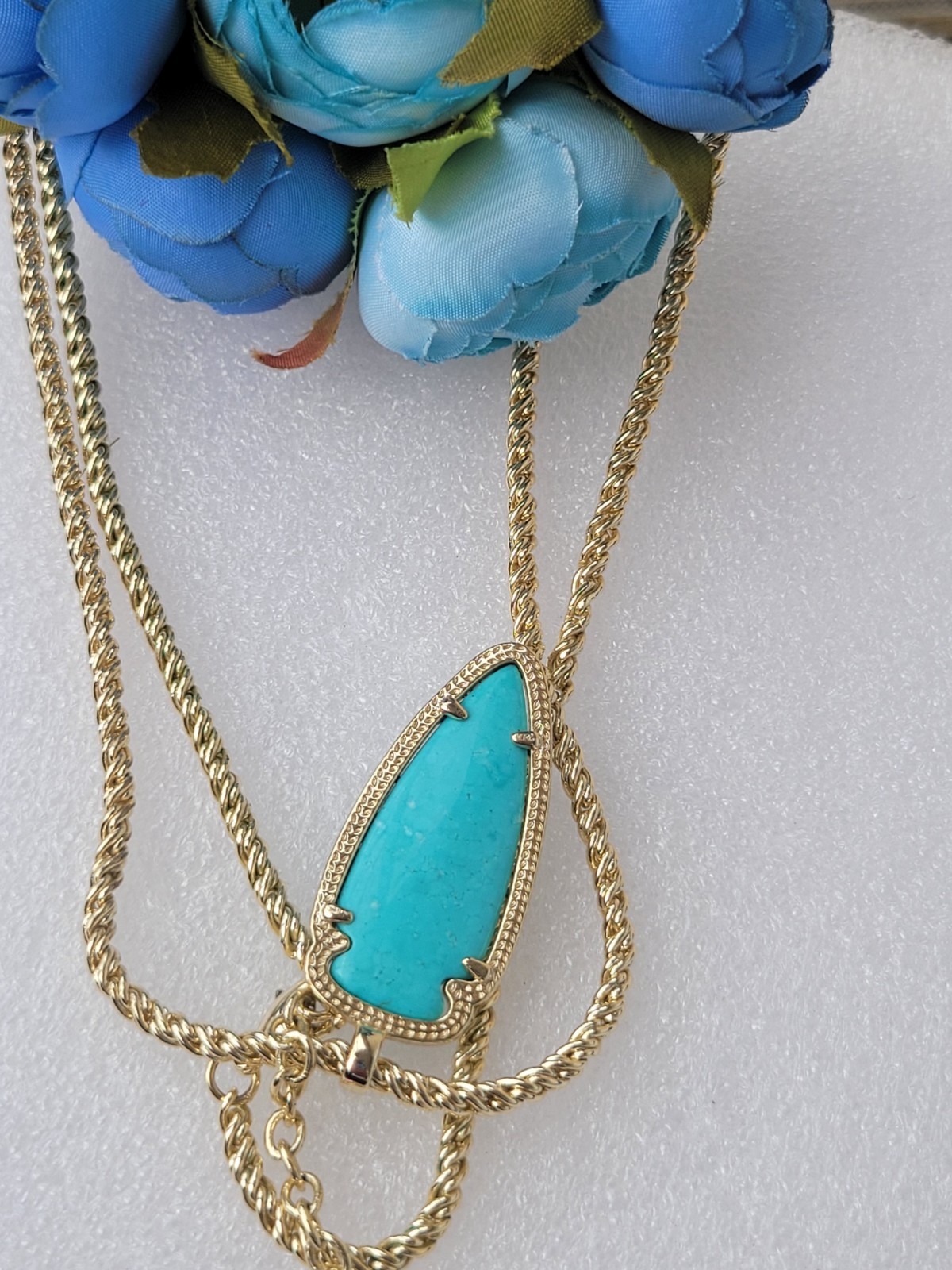 Vinatge Kendra Scott Shaylee Pendant Arrow Gold Necklace Rare Turquoise blue