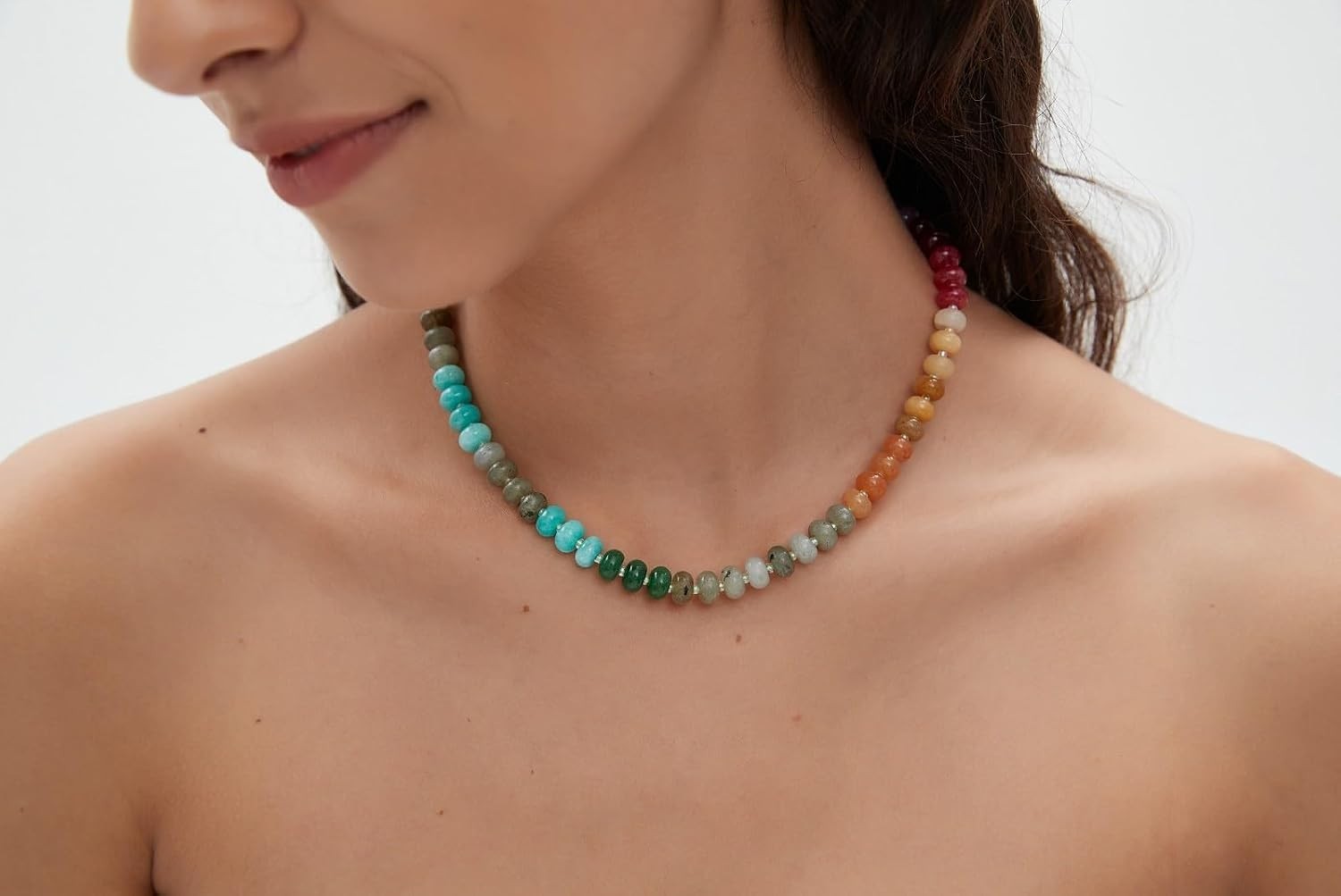 Vibrant Handmade Gemstone Choker Necklace with 17-Inch Adjustable Chain