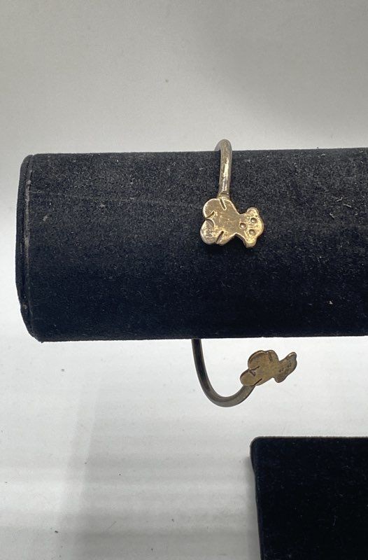 Sterling Silver 925 Two-Tone Teddy Bear Open Cuff Bracelet 6.5″ 15.7g