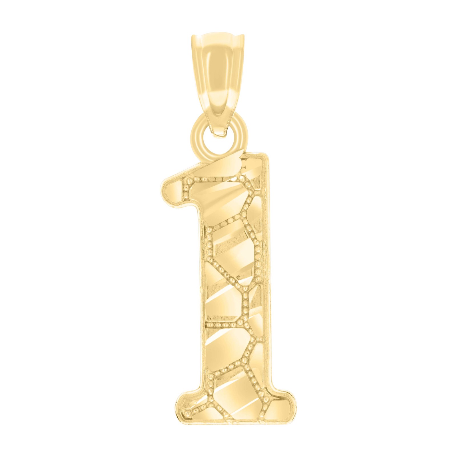 14k Yellow Gold Unisex Diamond-cut Nugget Unisex Initial Number 1 Charm Pendant