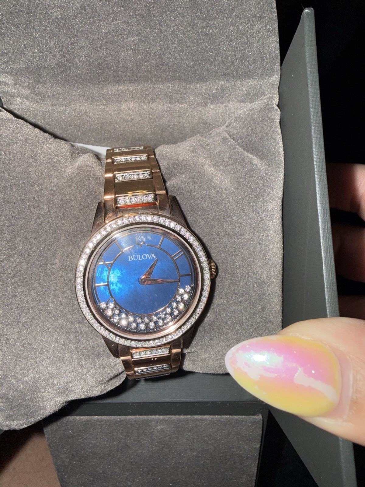 Bulova Women’s Rose-Gold Turnstyle Crystal Accent Watch w/ Mother-of-Pearl Dial
