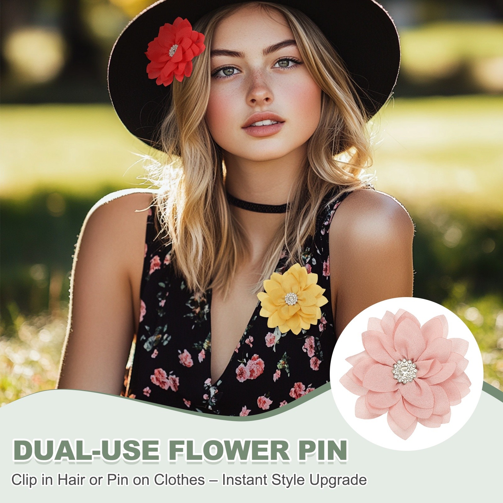 Flower Brooch Pin, Hair Flower Clips Floral Brooch for Women Clothes Dusty Rose