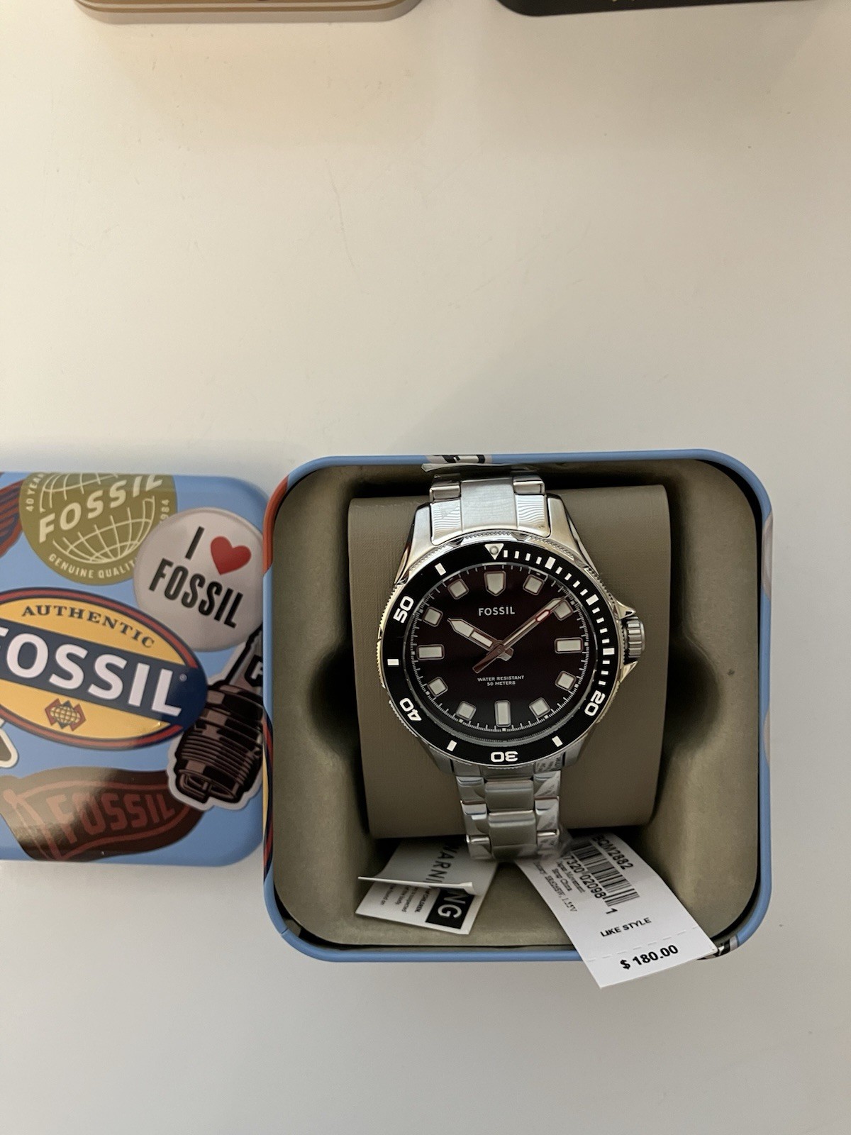 Fossil Dalton, Silver-Tone, Black Dial , Miyota Quartz 2035 Movement ! New