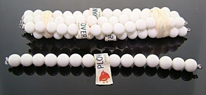 6 VINTAGE JAPANESE WHITE GLASS BEADED 4.5″ TIPPED SECTIONS V918