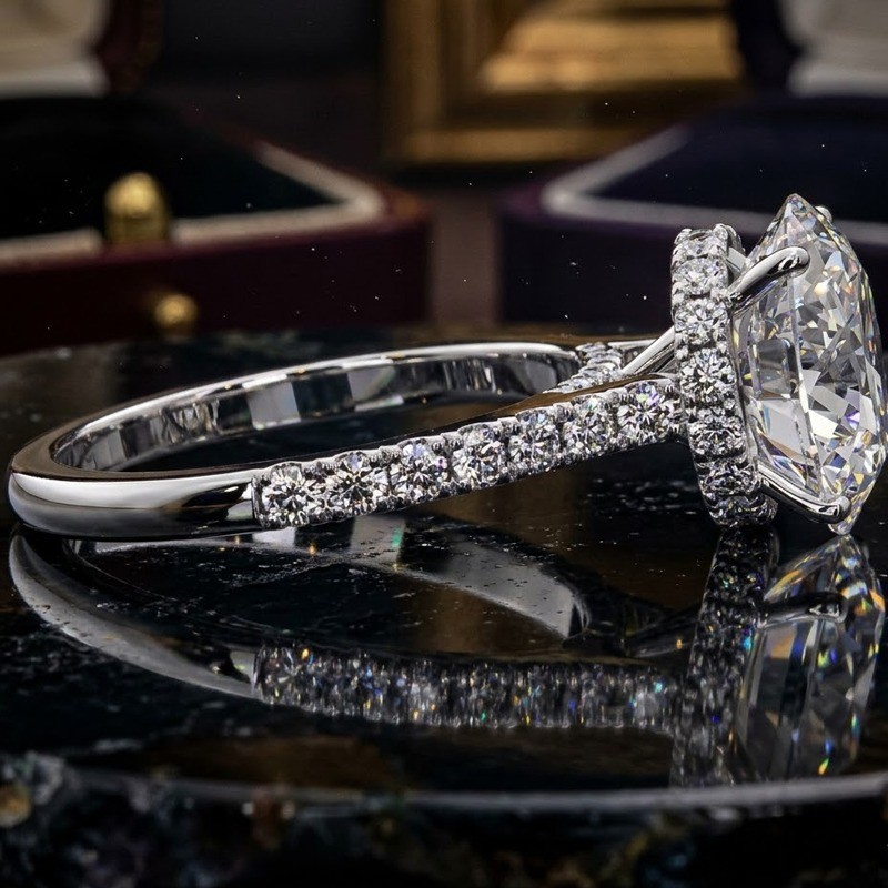 4.80 TCW Round Cut Moissanite Hidden Halo Engagement Ring 14k White Gold Plated