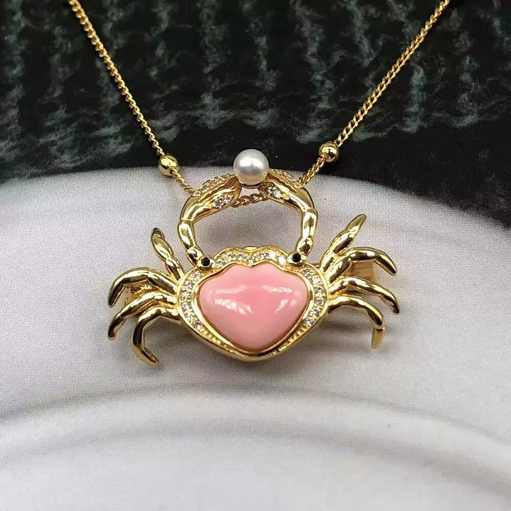 gorgeous 20*30mm natural pink conch crab pendant 925s(t)