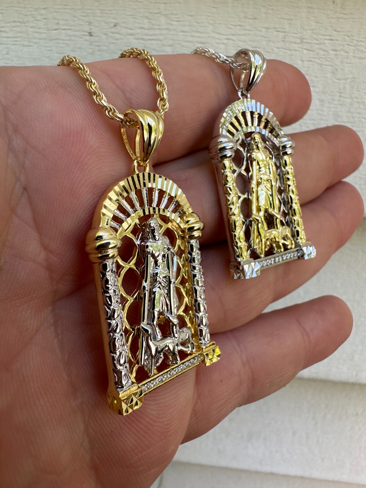 MOISSANITE St Lazarus Real 925 Silver / Gold Plated Saint Iced Necklace Pendant