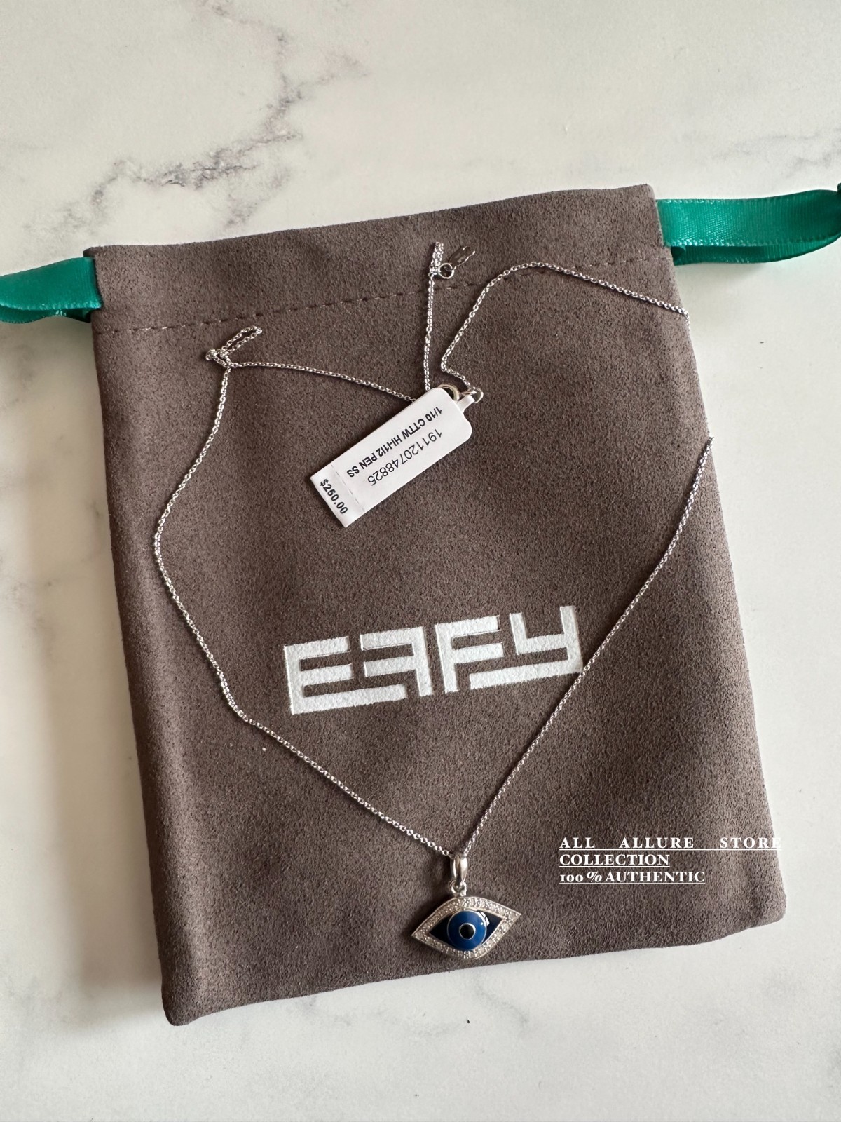 NWT EFFY Diamond (1/10 ct. t.w.) & Enamel Evil Eye 18″ Pendant Necklace