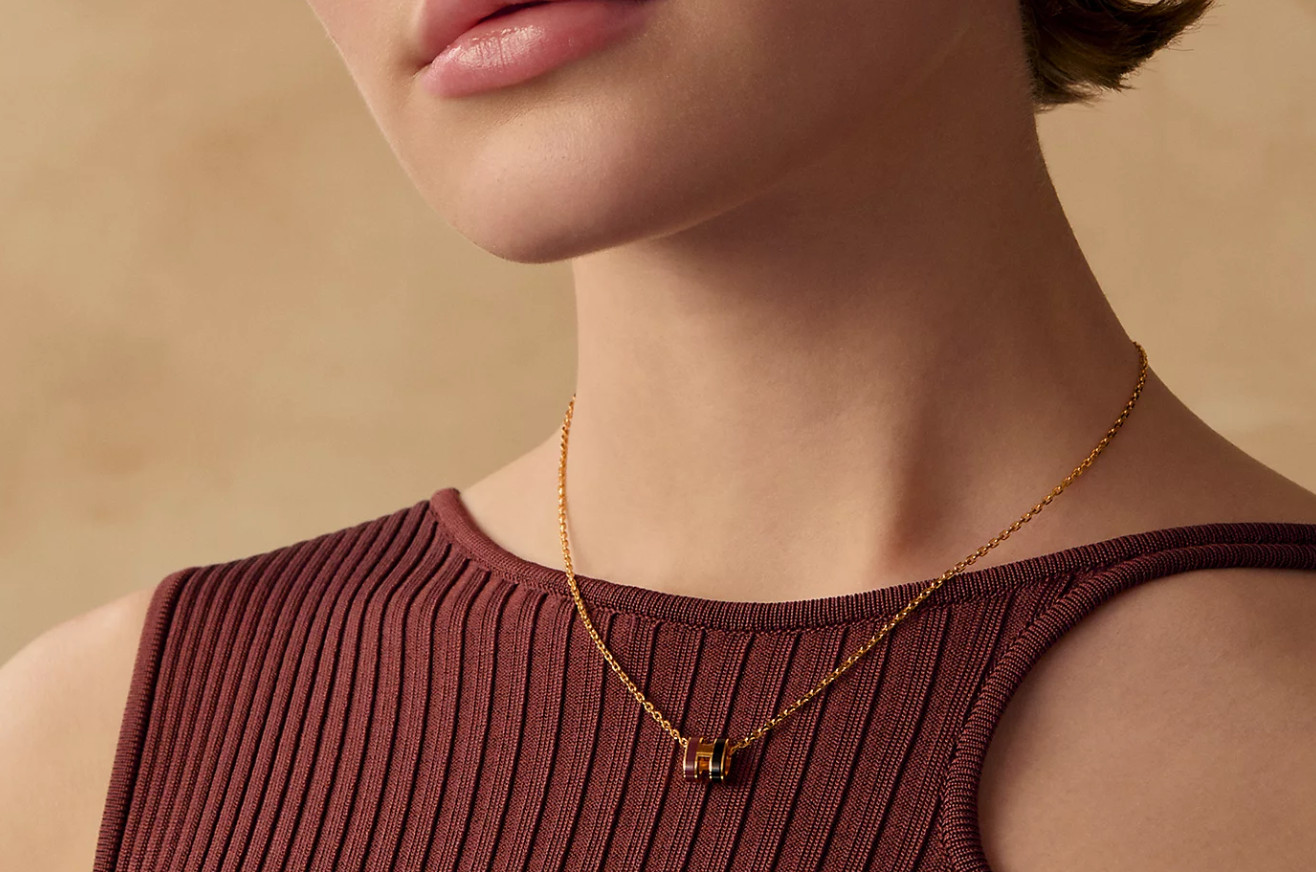 New HERMES Mini Pop H Rocabar Pendant Necklace Galaxie Gold Hardware GHW 2-tone
