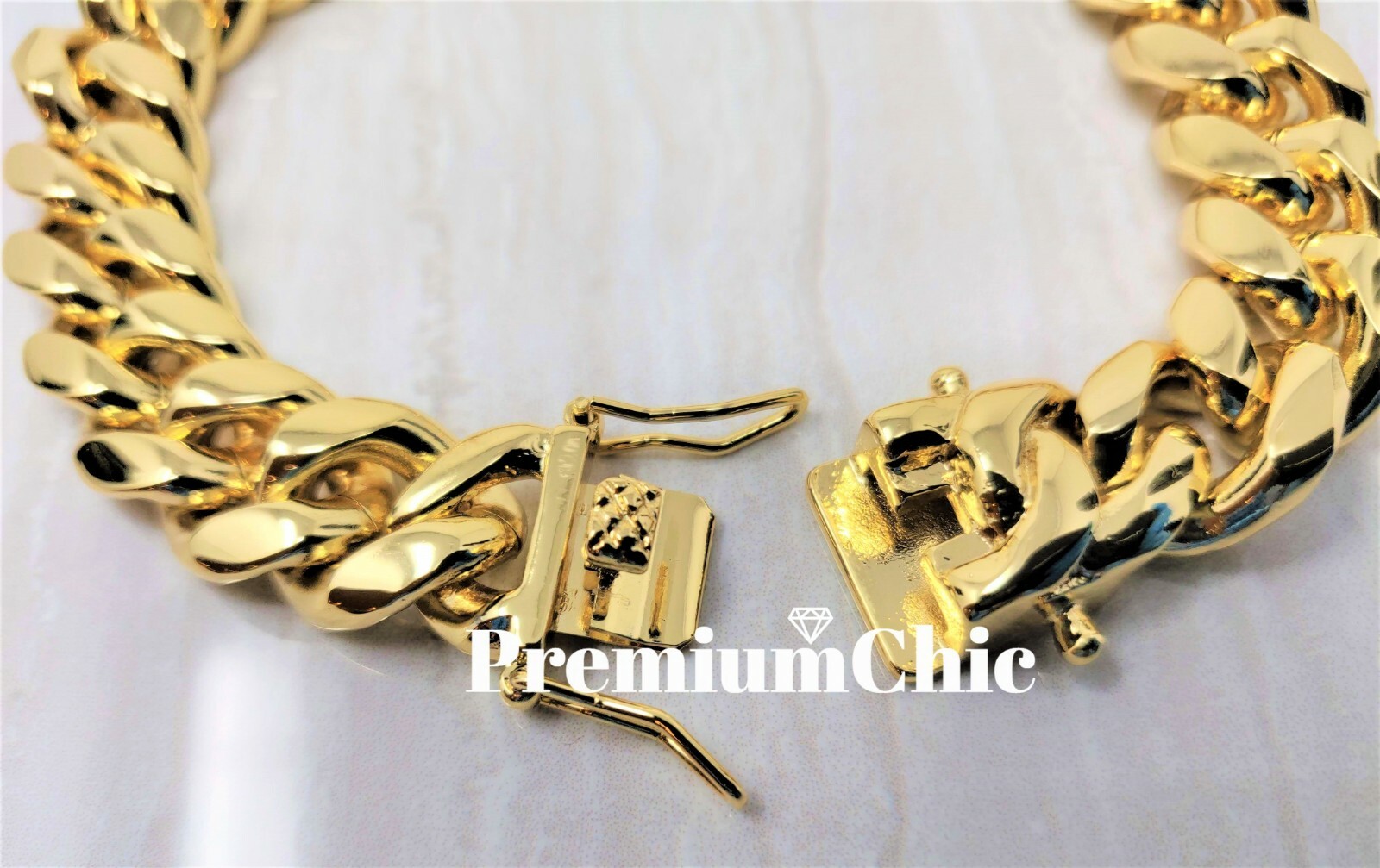 COMBO SET Mens Miami Cuban Link Bracelet & Necklace Gold Plated Stainless Steel