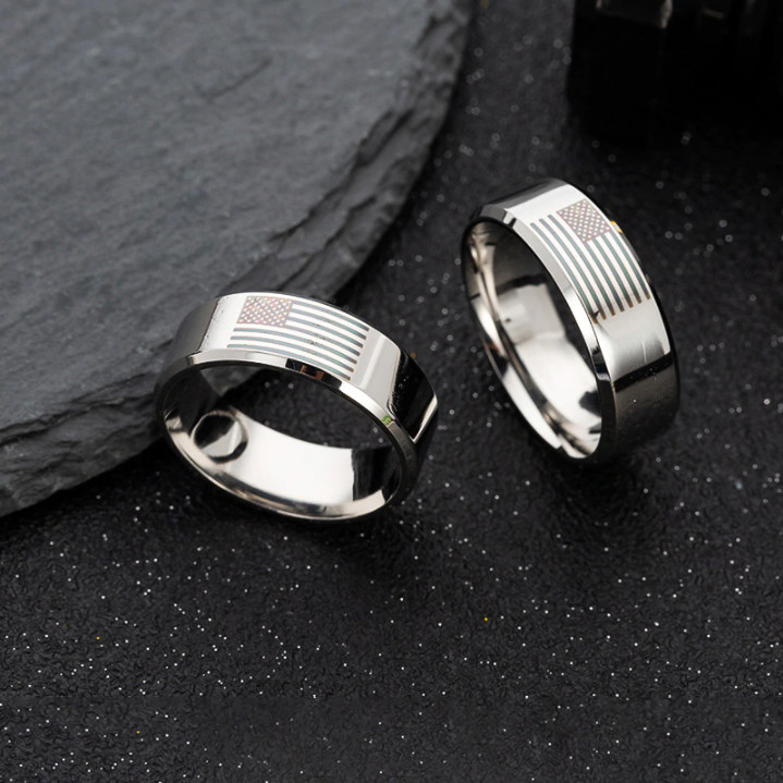 American Flag Ring – Stainless Steel Band – Size 6-13 America, USA – 8mm