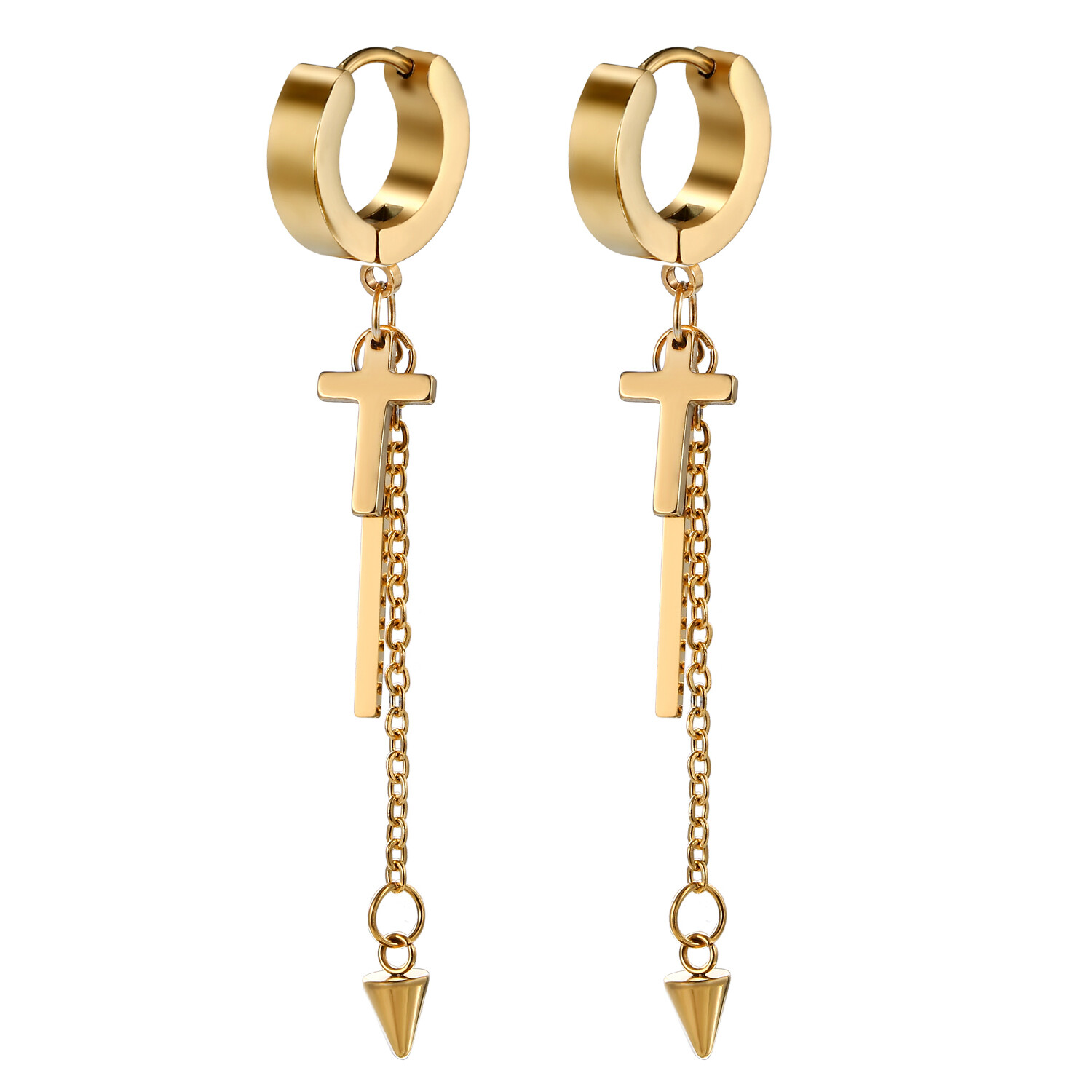 2-6pcs Unisex Long Dangle Cross Spike Huggie Hoop Stainless Steel Stud Earrings