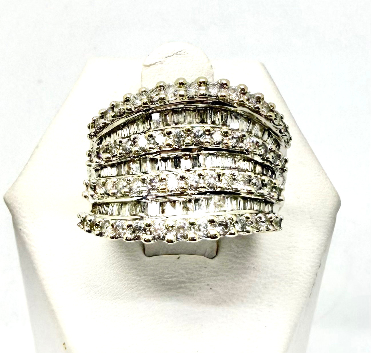1.00 tcw Natural Diamond Wide Layered Wave Ring 14k White Gold w/Card Appraisal