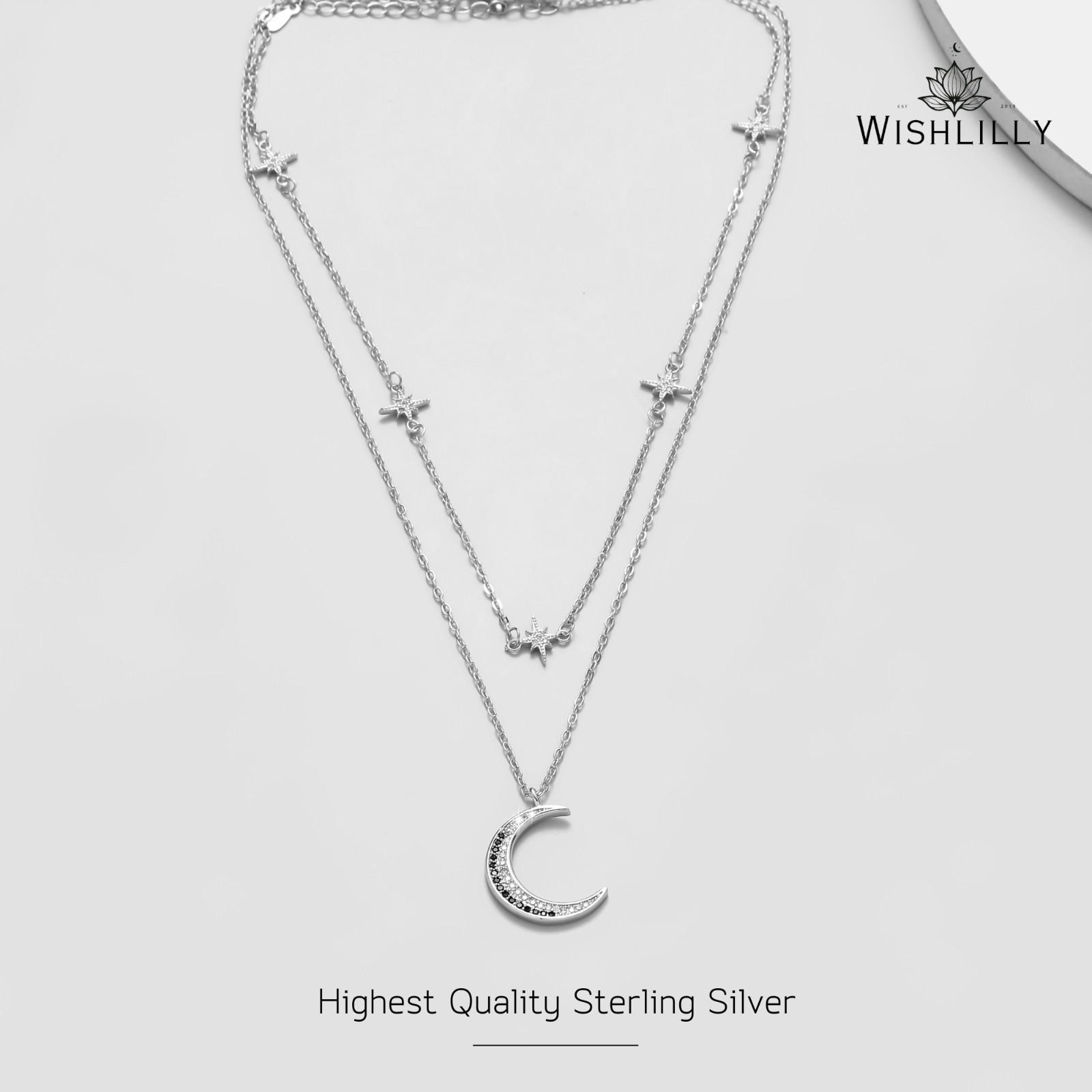 Silver Moon and Star Necklace Set by Wishlilly • Pave Celestial Crescent Moon •