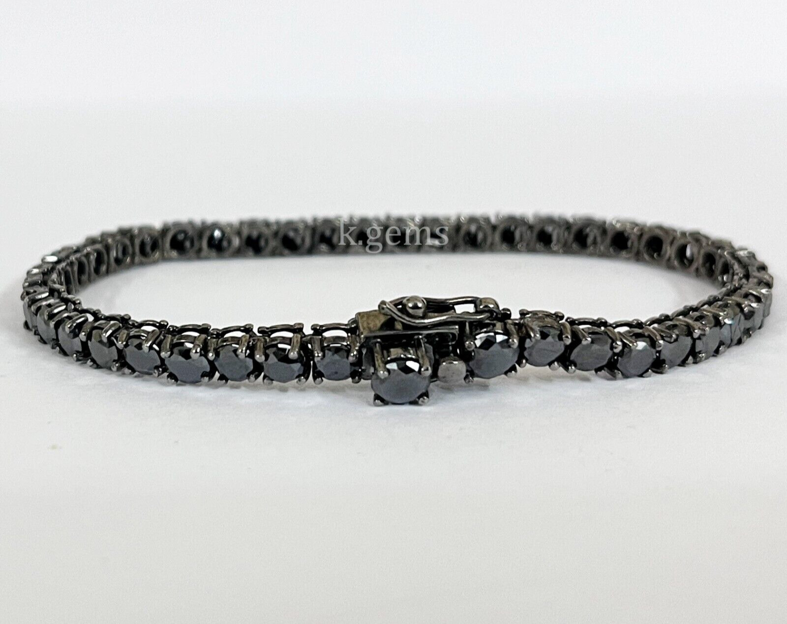 Unisex Solid Black Diamond Tennis Bracelet 7.50 Inches In Black Gold Finish AAA