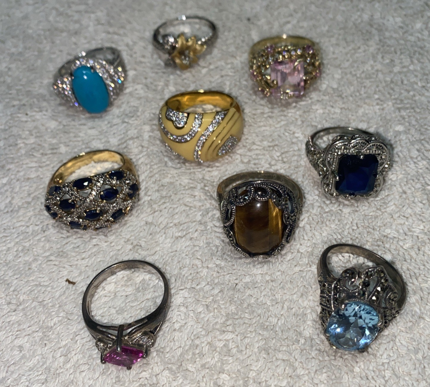 (9) Very Beautiful Estate 925 Sterling Silver Rings Diff Sizes And Styles