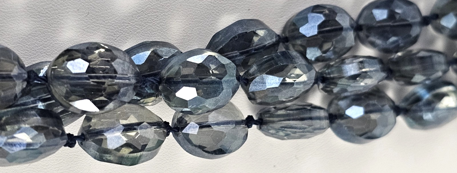 Jules Iridescent Blue Glass Faceted Beaded Necklace 3 Strand