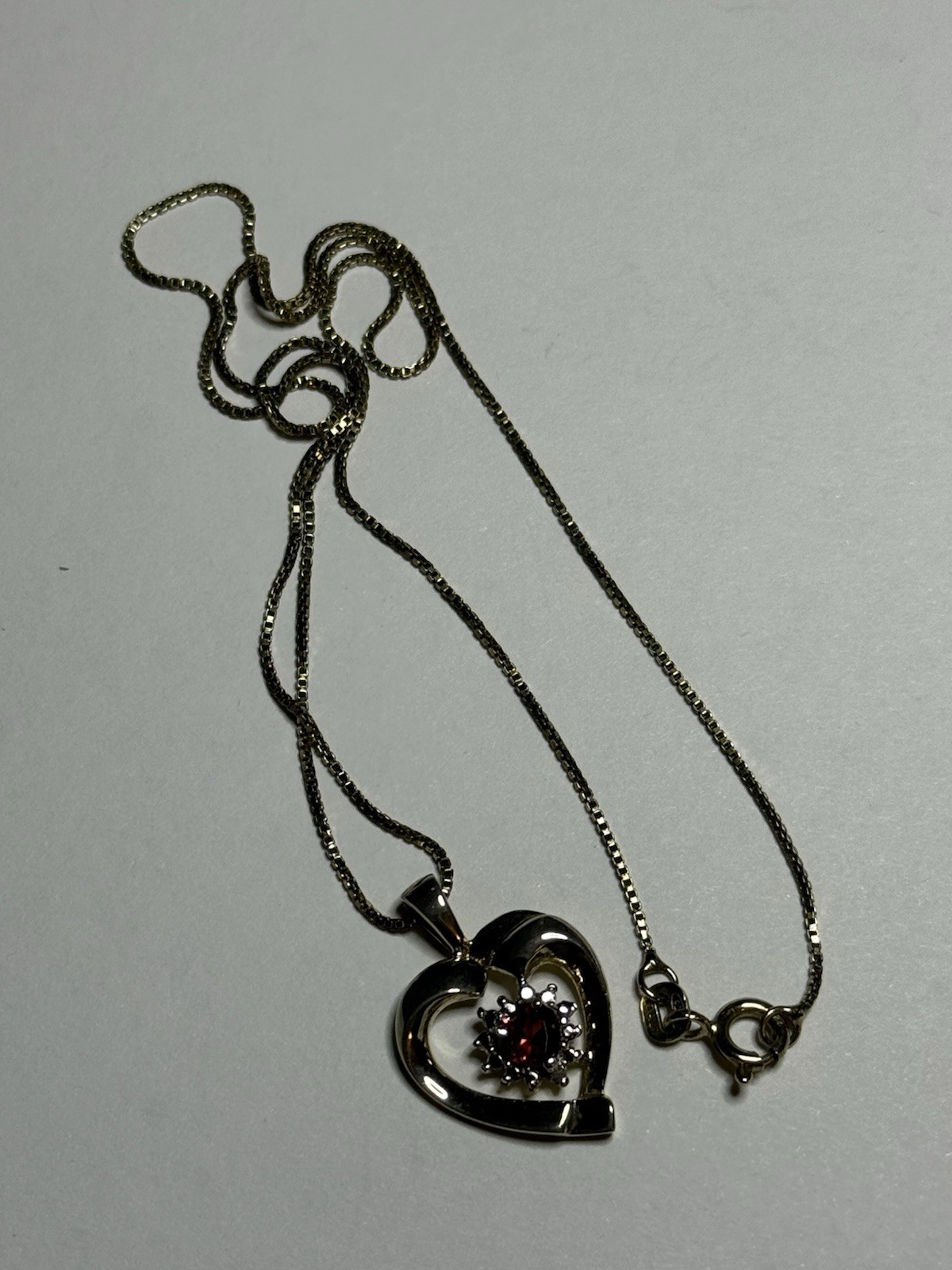 Vintage FAS 925 Italy Heart Pendant Necklace Red Stone Read Description
