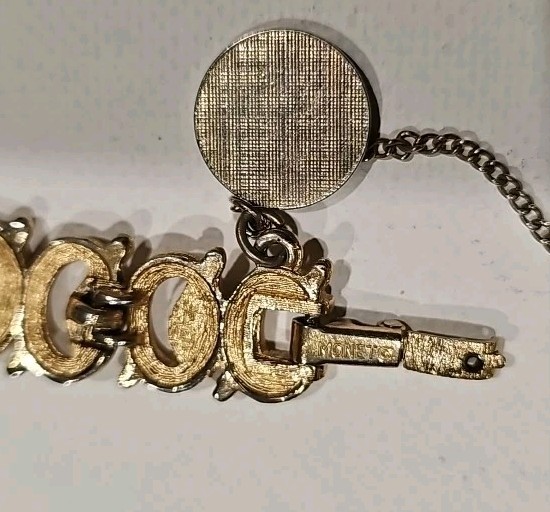 Vintage Monet Gold Tone Chain Bracelet 7 Inch 3 Charms With Safety Chain