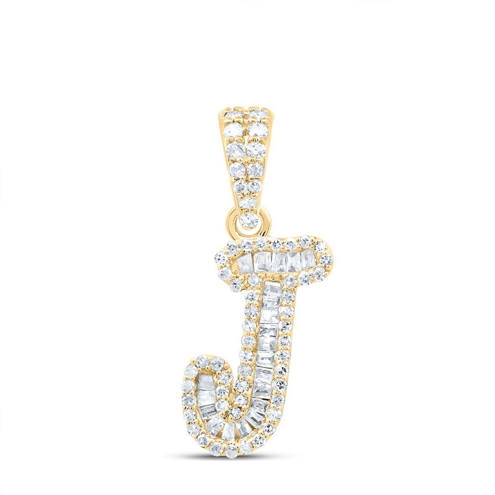 0.27CTW Natural Diamond 10k Yellow Gold 1.07g Initial Letter “J” Pendant Charm