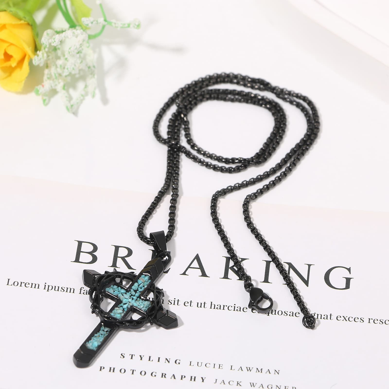 Men’s Womens Crown of Thorns Cross Pendant Necklace Christian Faith Jewelry Gift
