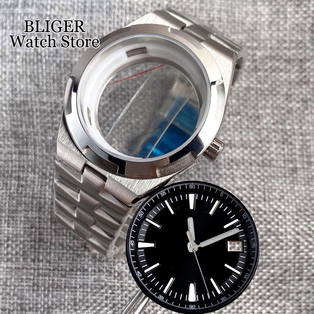 Silver 41mm Watch Case Bracelet Stainless Steel fit NH34 NH35 NH36 NH38 Sapphire