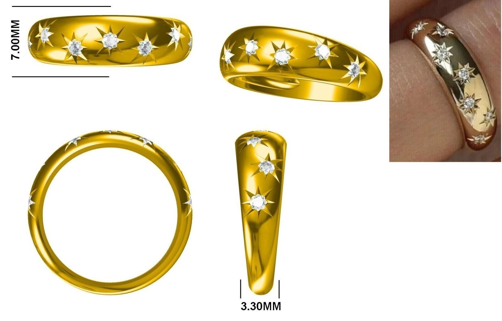 Gypsy Star Ring 14k Yellow Gold Finish 1.00 Ct Lab Created White Diamond