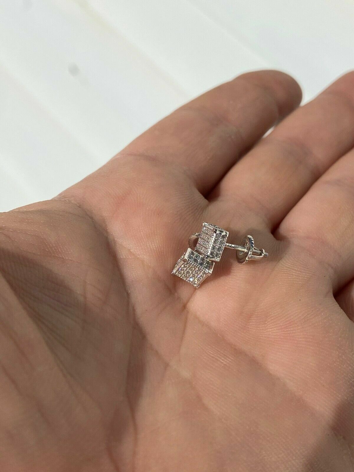 Real Moissanite 925 Silver Small Cube Iced Hip Hop Earrings Stud Passes Tester