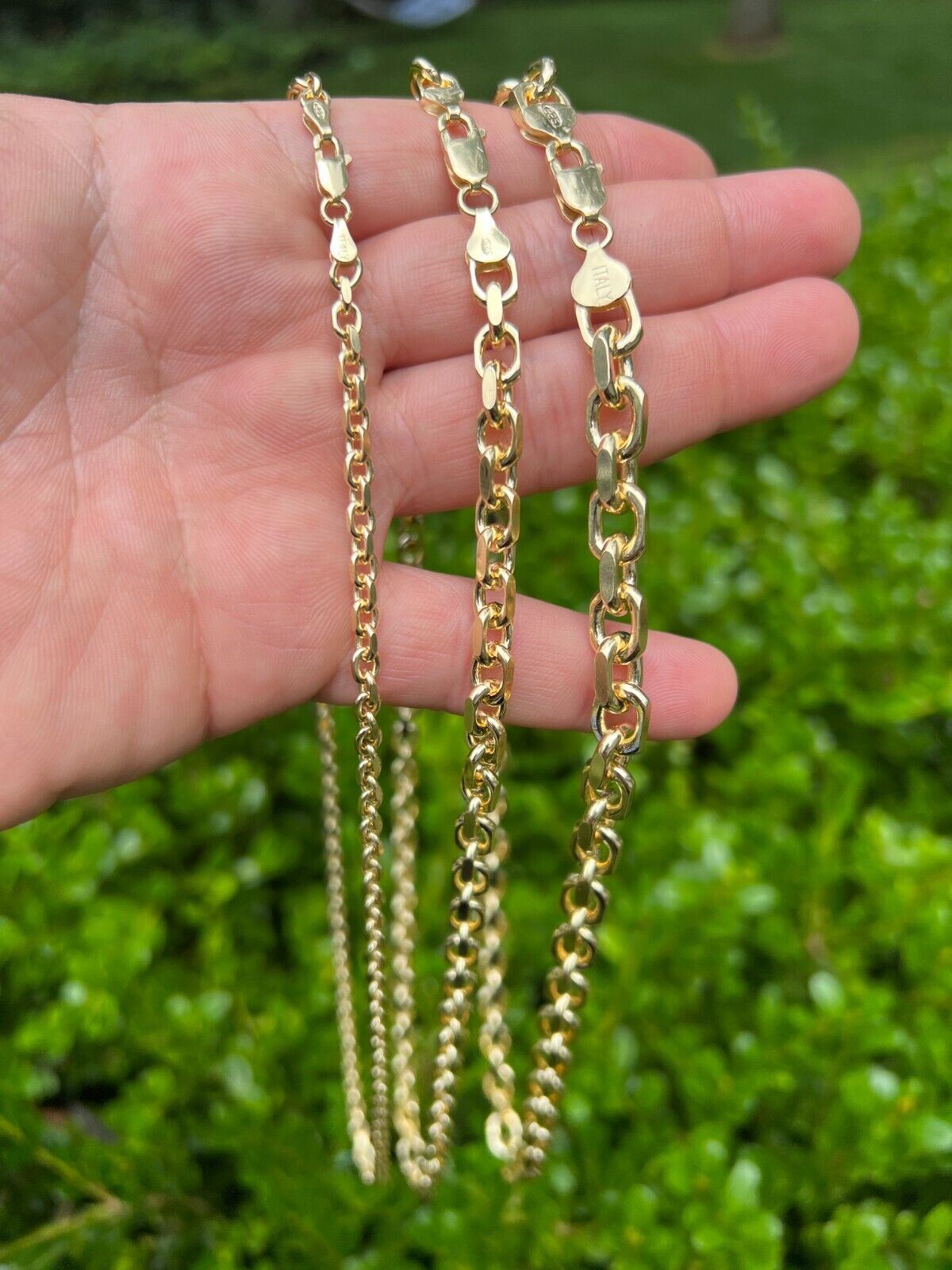 14k Gold Plated Silver Anchor Cable Chain / Bracelet Rolo Necklace 4-8mm Italy3