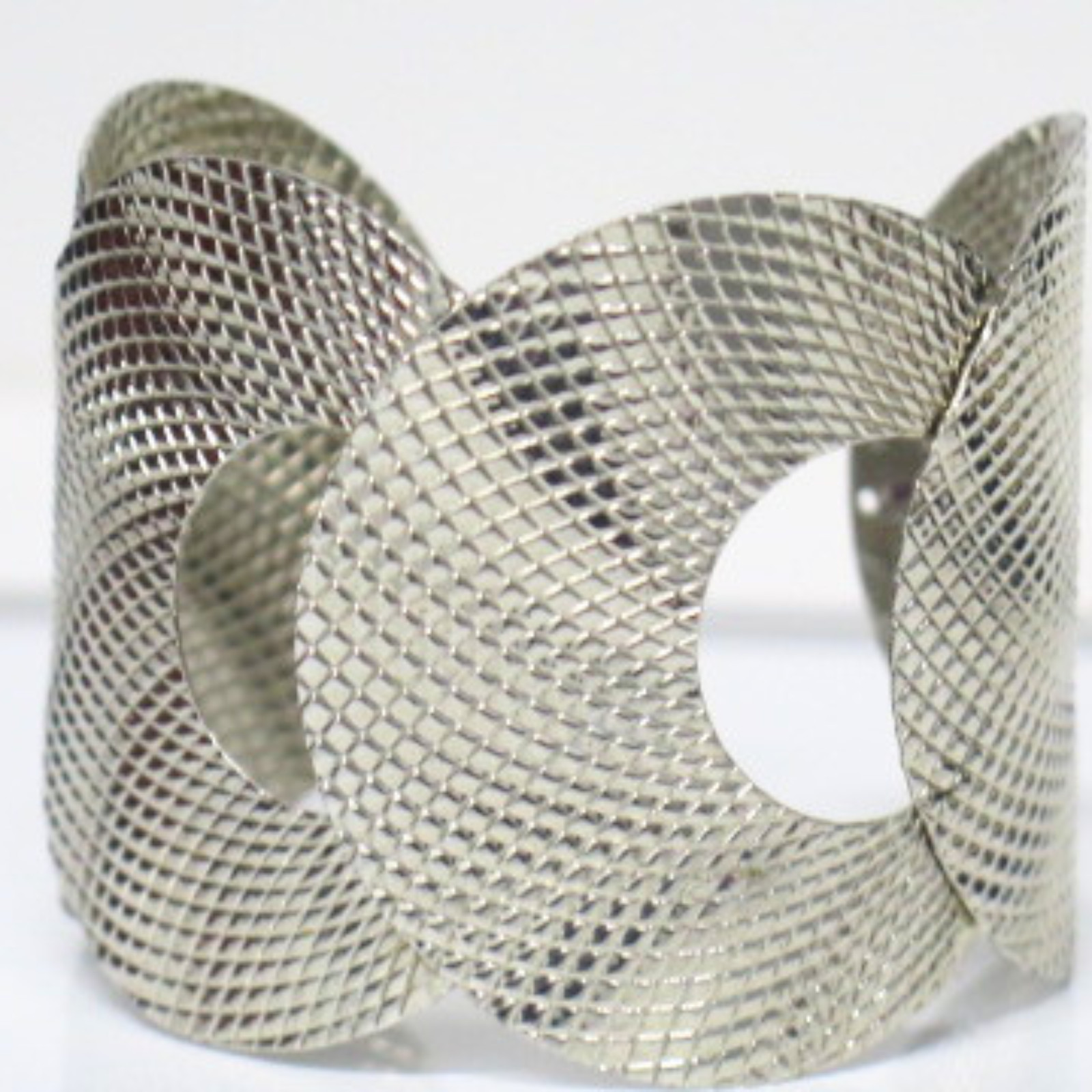 Silver Tone Mesh Cuff Bracelet Wide Open Crossover Statement Bangle One Size