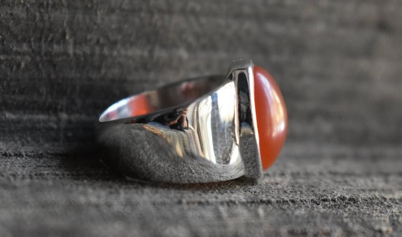 Solid 925 Sterling Silver Natural Red Carnelian Gemstone Men’s Unisex Band Ring