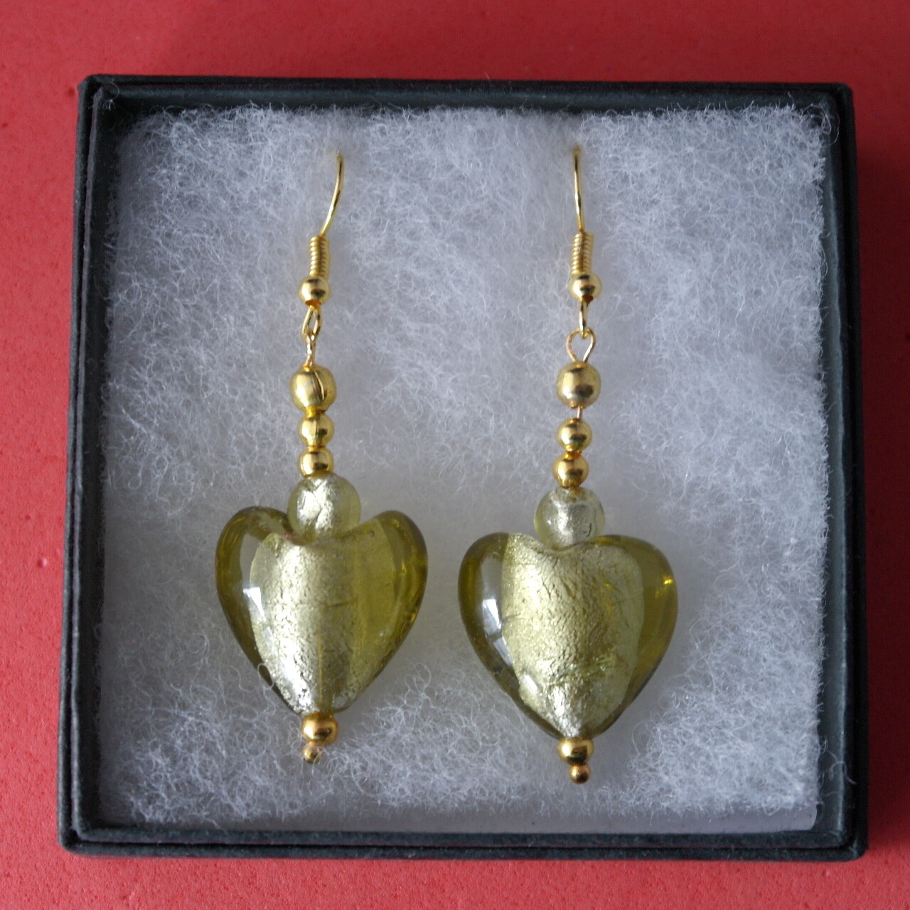 Beautiful Gold Plated Yellow Murano Glass Earrings 11.2 Gr.3.6 Cm. Long + Hooks