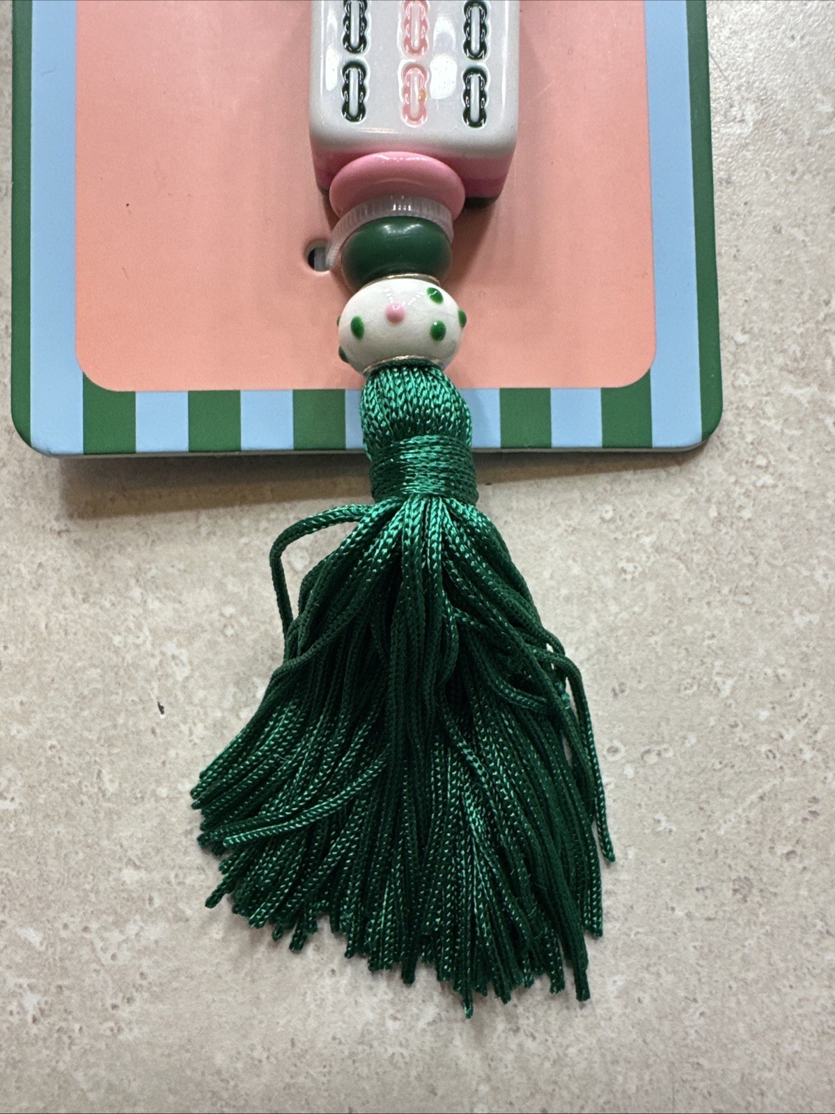 Piper K whimsical pink green mahjong game tile motif keychain bag charm