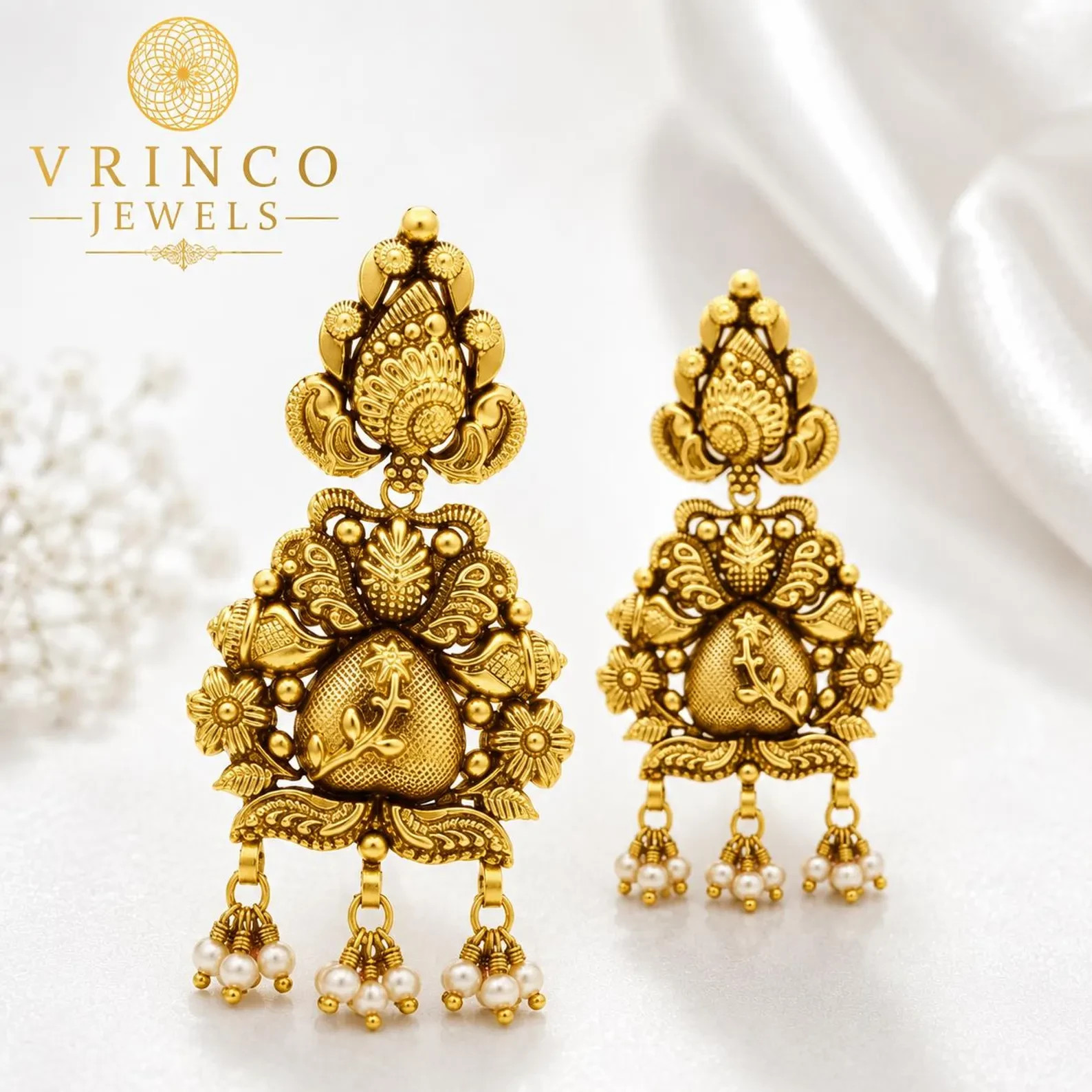 Zia 22KT Hallmarked Yellow Gold Long Earrings Traditional Luxury Jewelry Gift Wo