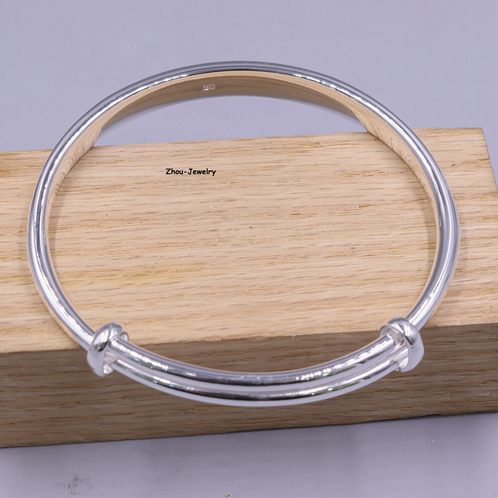 Real S999 Fine Silver 999 Women 6.5mm Lucky Laser Figure Bangle 25-26g 55-61mm