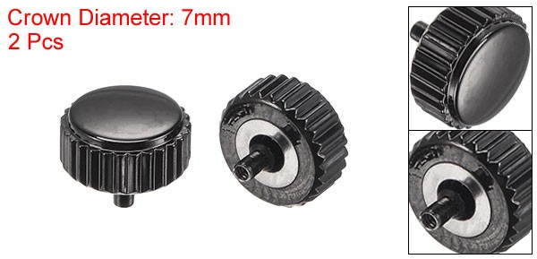 2Pcs 6x7mm Watch Crown SUS304 Flat Head Long Stem Watch Crown 2mm ID Black