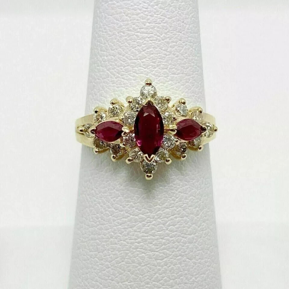 14K Yellow Gold Plated 2Ct Marquise Cut Lab-Created Ruby Diamond Engagement Ring