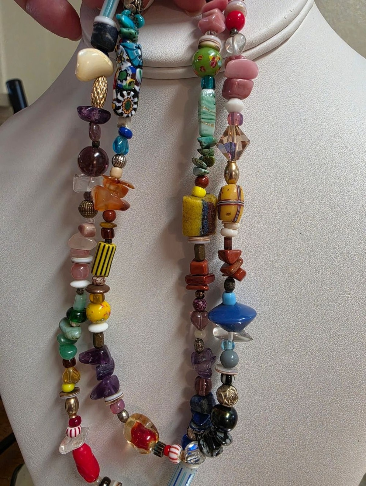 Artisan Multi-Color Mixed Glass & Stone Necklace