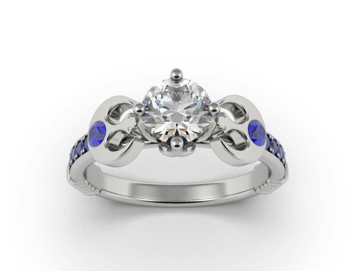 Star War Ring Lab Created Blue Sapphire Engagement Ring 14k White Gold Plated
