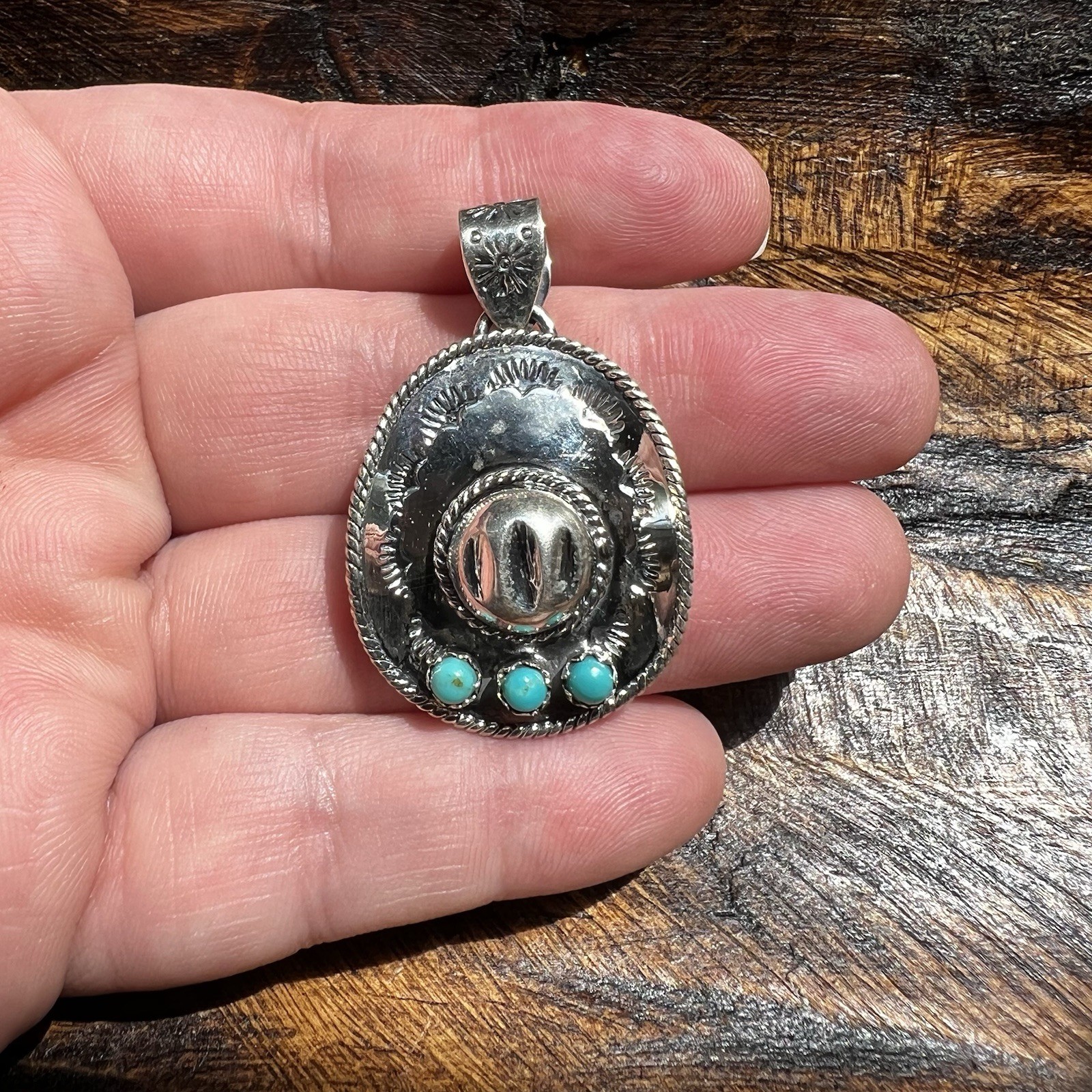 Sterling Silver Cowboy Hat Pendant Kingman Turquoise