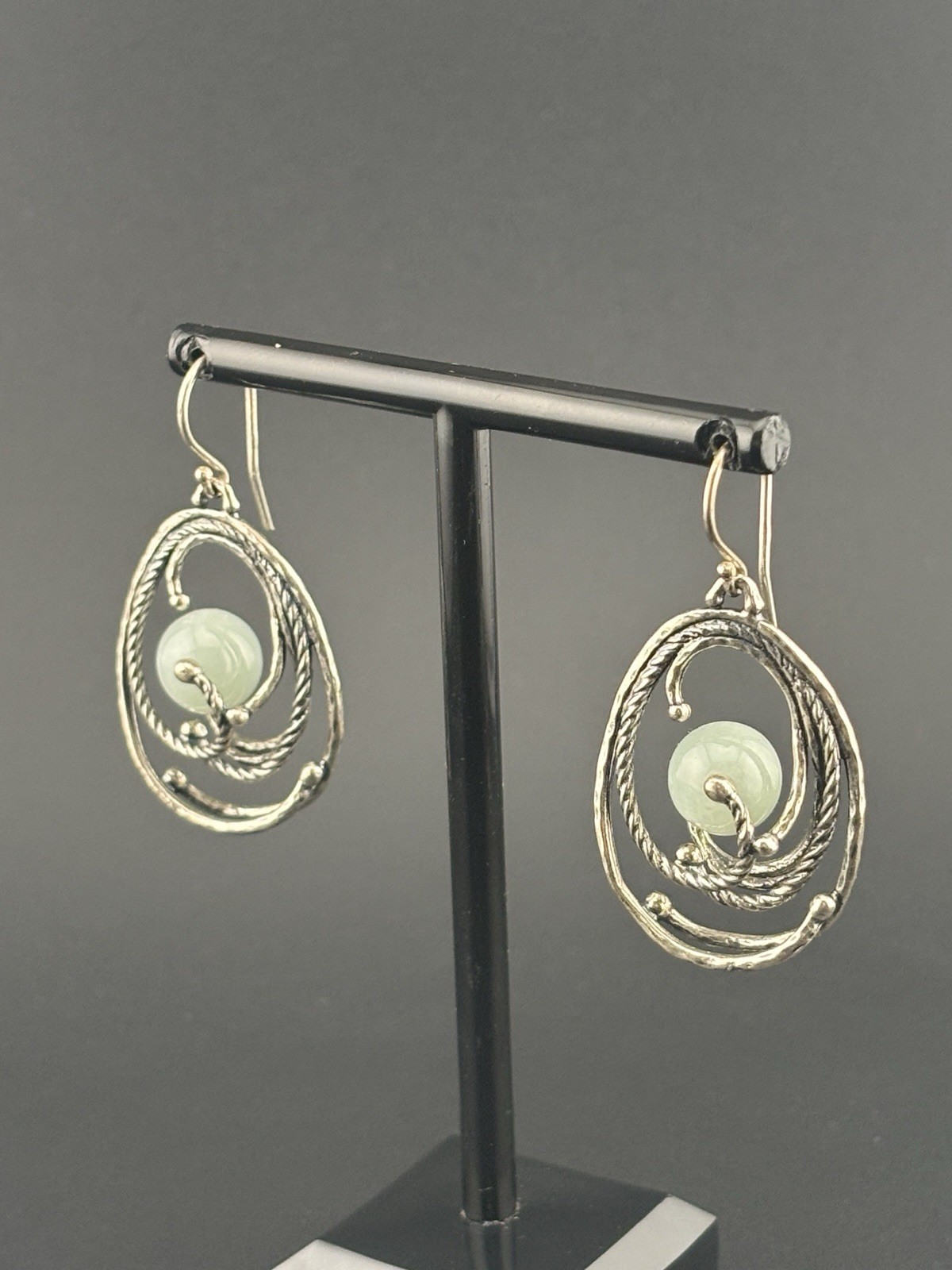 PZ Paz Creations 925 Sterling Silver Pale Green Stone Orbital Earrings Israel
