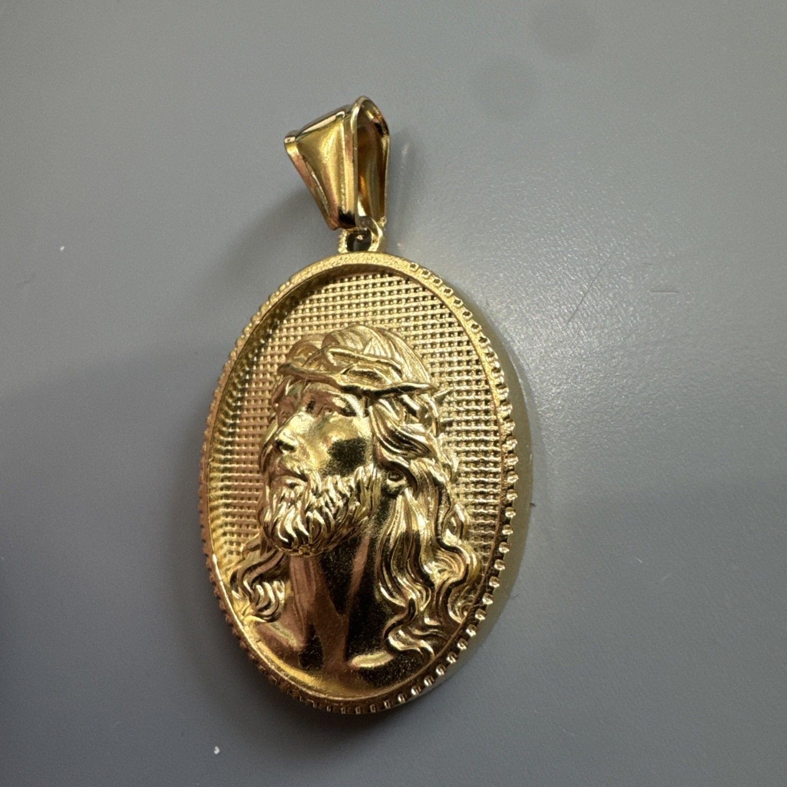 Jesus Christ Head Stainless Steel Pendant 24” Chain Religious Christian Gold