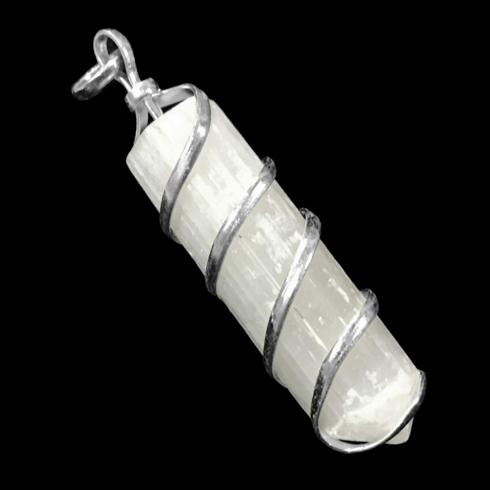 Selenite Wire Wrap Spiral Pendant Point Chakra Crystal Silver Necklace CHARGED