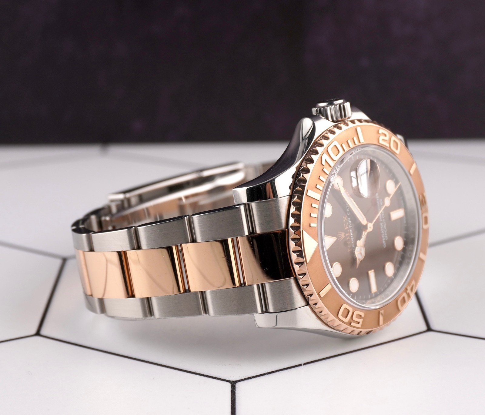Rolex Yacht-Master 40mm Oyster 18k Rose Gold & Steel Watch Chocolate Dial 116621