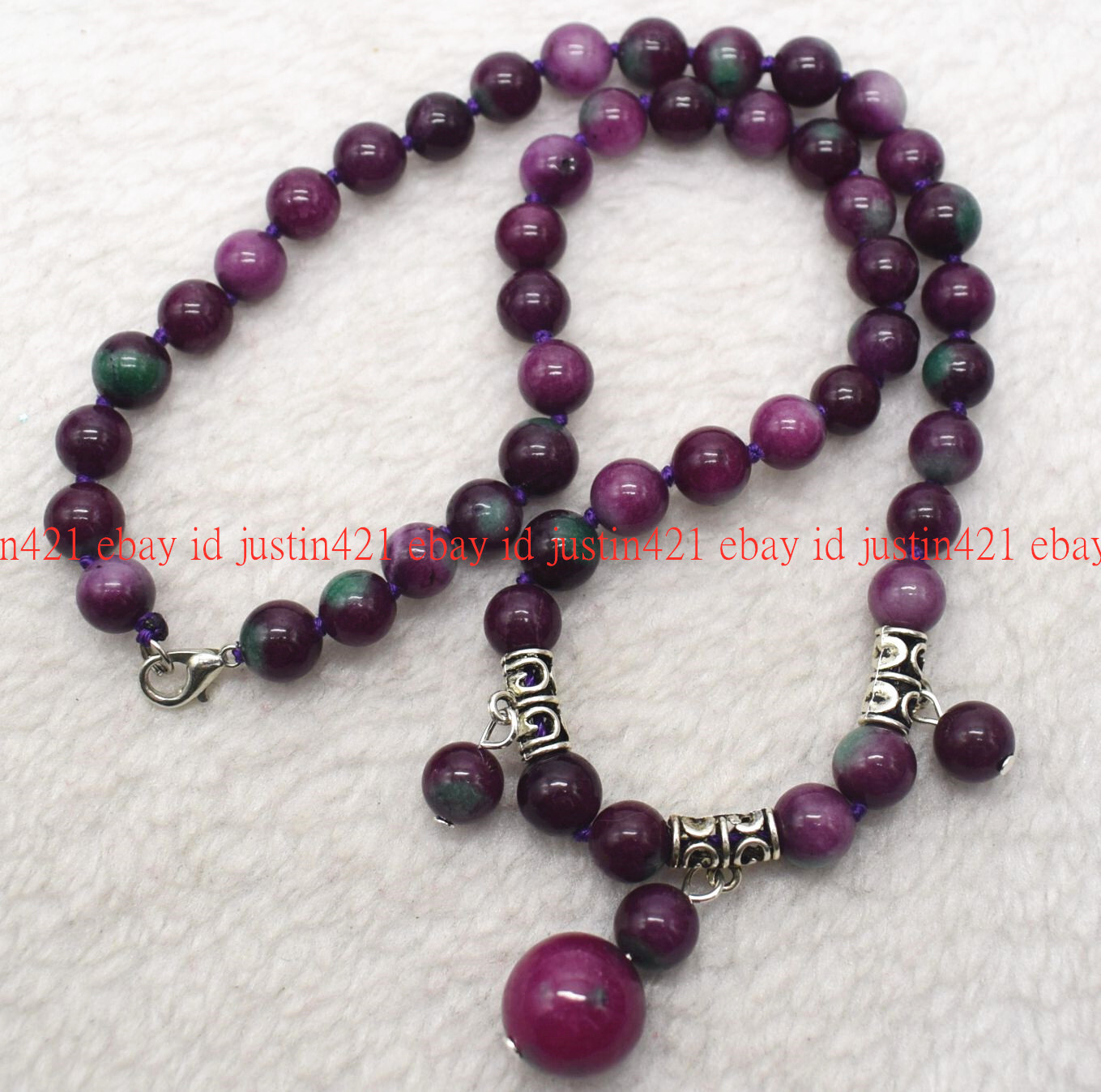 100% Natural 8mm Pretty Red Gems In Zoisite Round Gemstone Necklace 16-26 In AAA