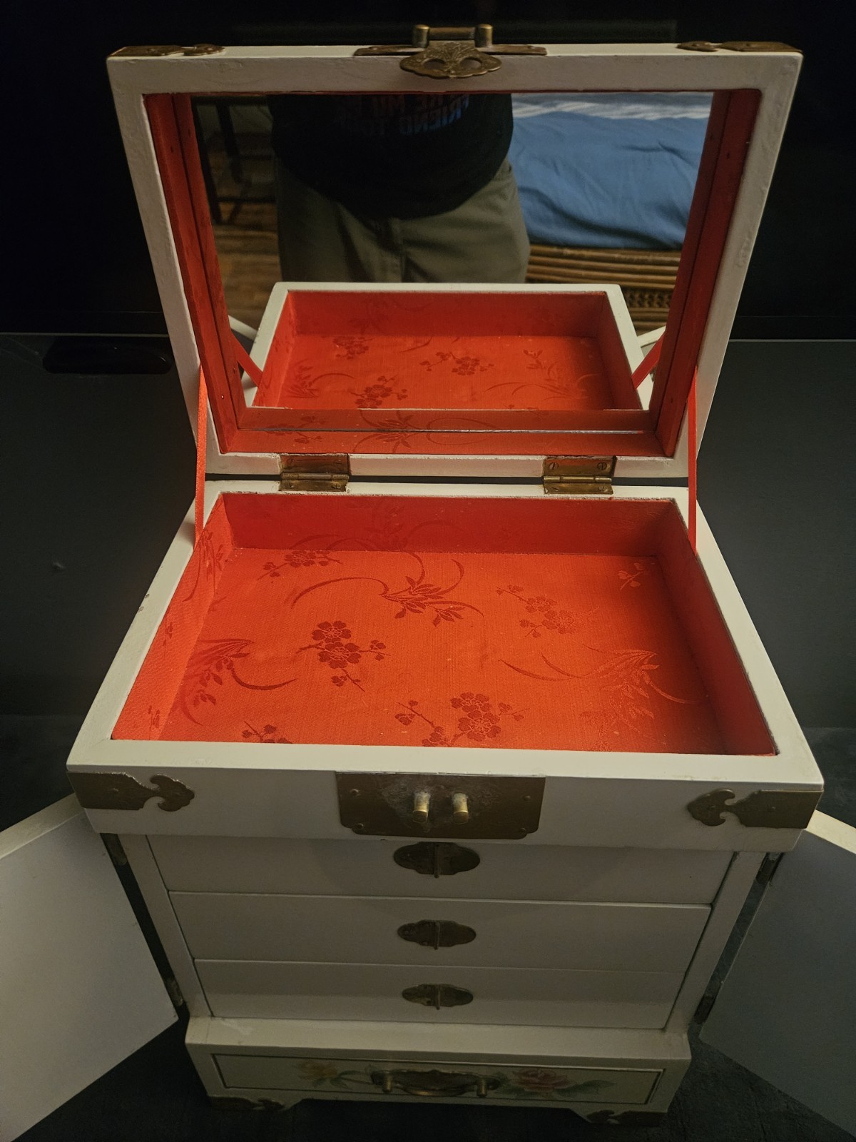 Large Vintage Jewelry Box Beige Oriental Jewelry Box Flowers Jewelry Box Storage