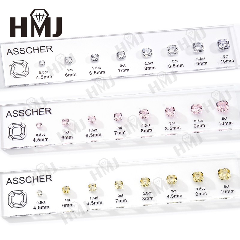 11 Shapes Kit CZ Diamond Carat Chart Comparison Set White Pink Yellow Gemstone
