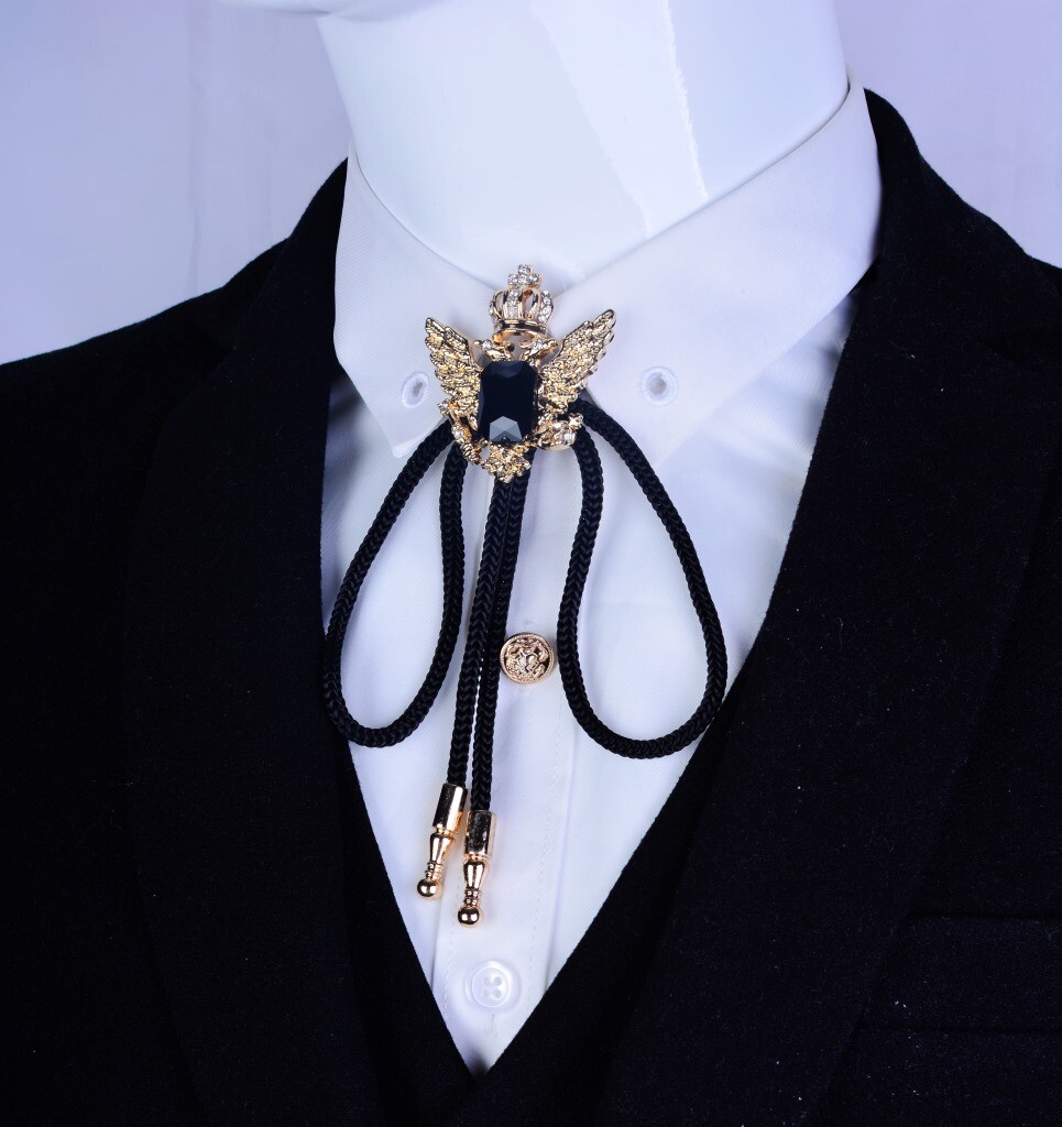 Mens Bolo Tie Vintage Western Cowboy Double Eagle Crown Alloy Necklace Wedding